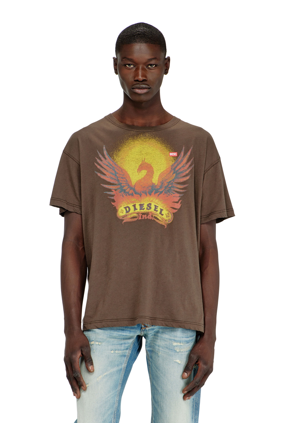 Diesel Faded tank top with puffy Oval D - T-Shirts Mens in Brown