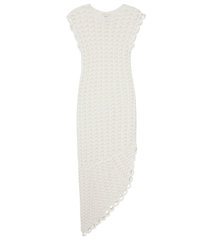 Photo: Loulou de Saison Malena asymmetric scalloped crochet midi dress