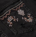 Isabel Marant - Embroidered Distressed Denim Jacket - Black