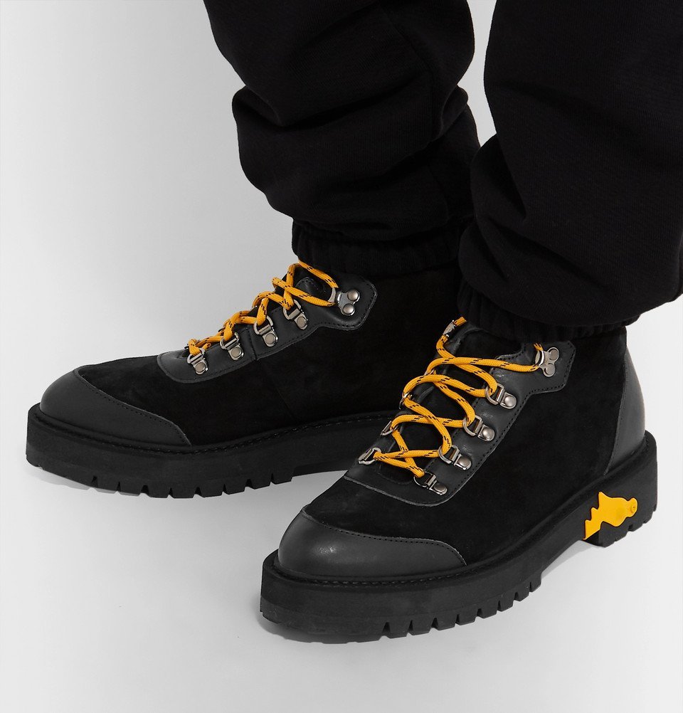 ミドルブーツ Off White Black Leather For Walking Boots Off-White Black Equipment Platform Boots Off-White