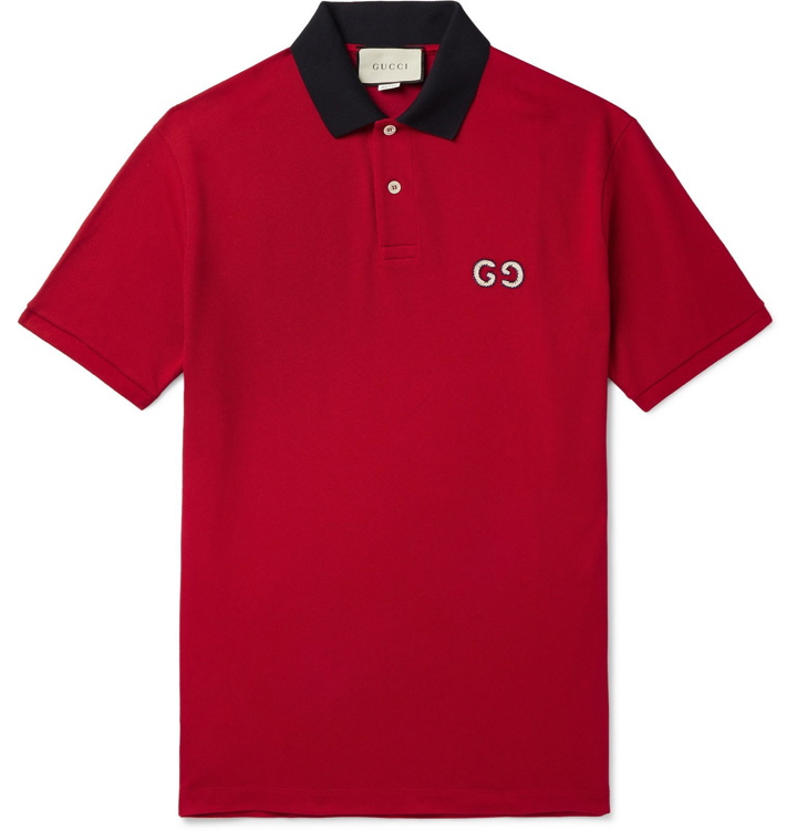 Photo: Gucci - Logo-Embroidered Stretch-Cotton Piqué Polo Shirt - Red