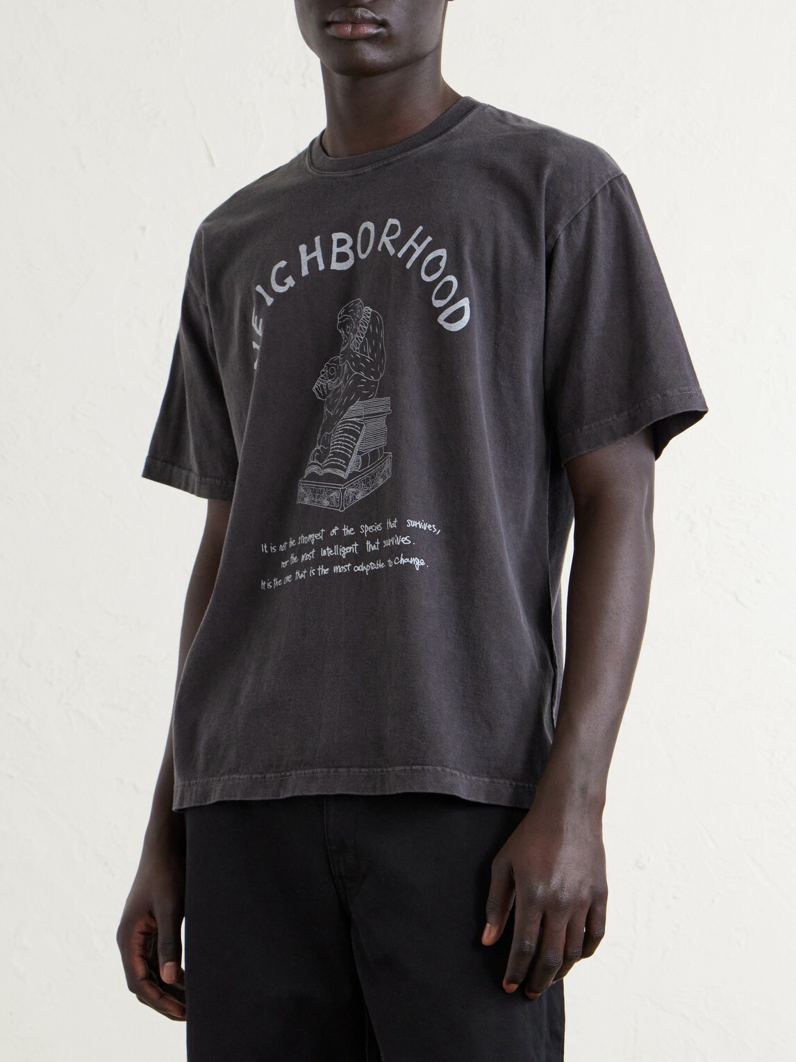 Neighborhood - Printed Cotton-Jersey T-Shirt - Gray