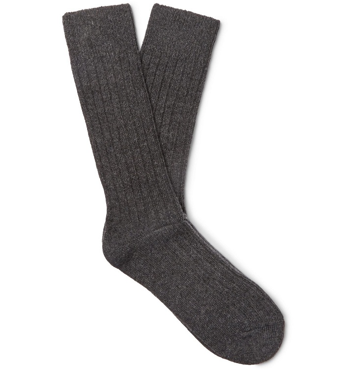 Photo: Anderson & Sheppard - Ribbed Wool-Blend Socks - Gray