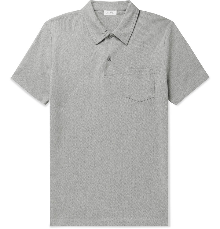 Photo: Sunspel - Riviera Slim-Fit Cotton-Mesh Polo Shirt - Gray