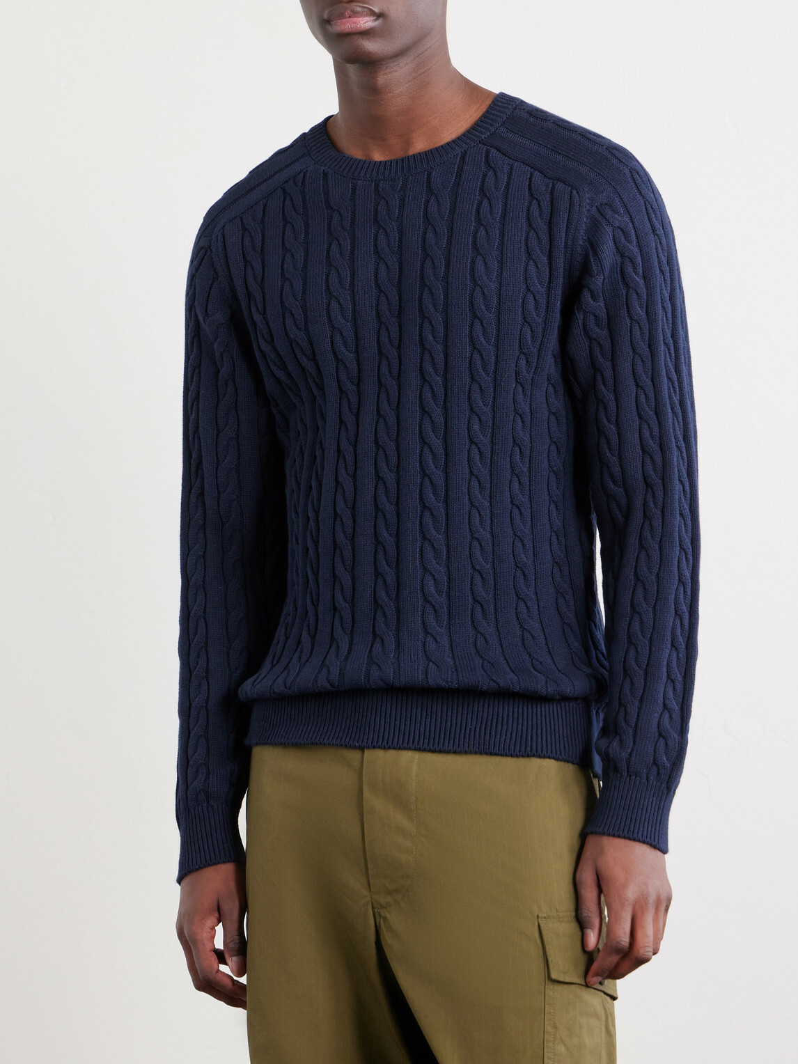 Beams Plus - Cable-Knit Cotton Sweater - Blue