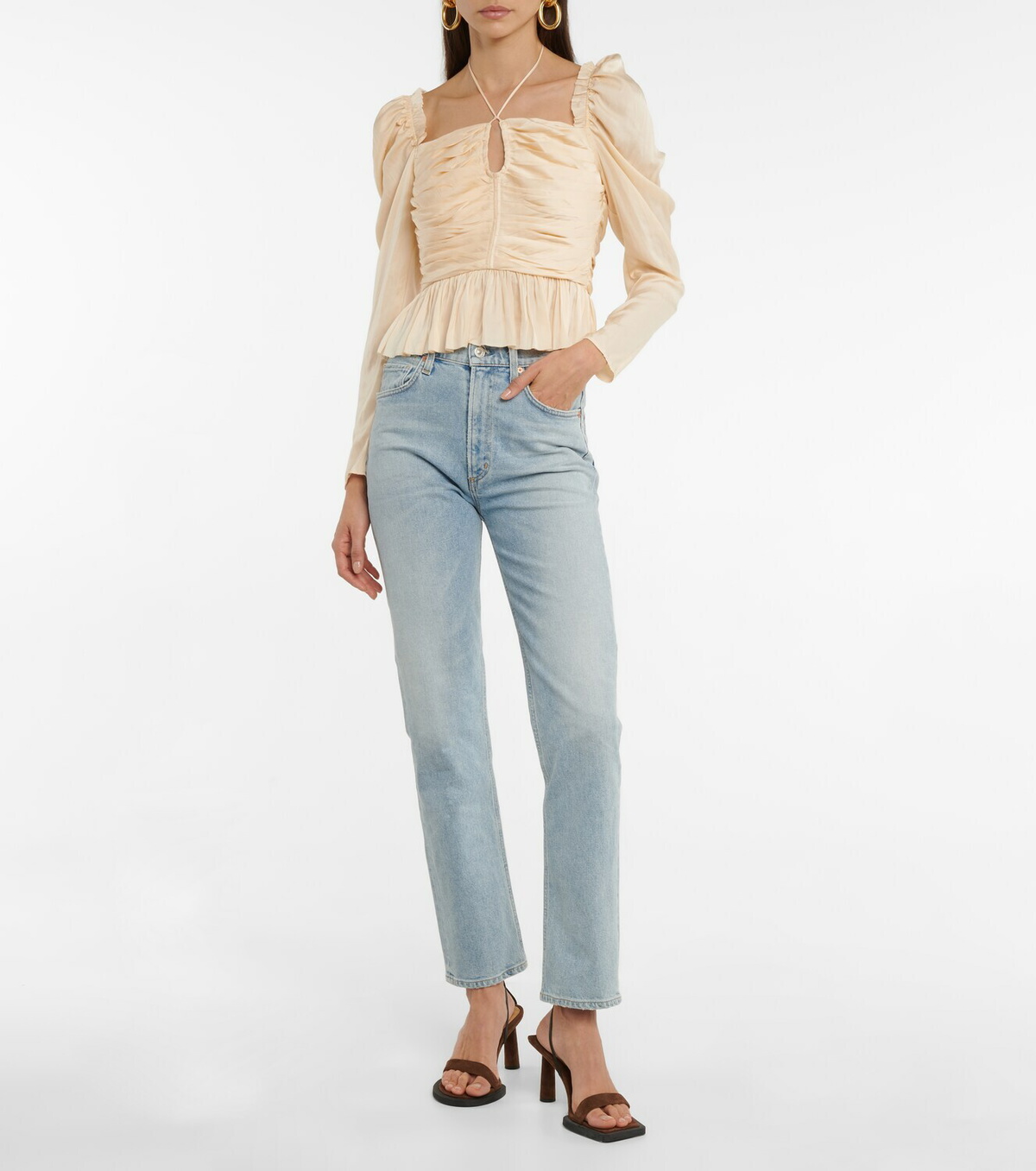 Ulla Johnson Mirelle ruched satin halterneck top