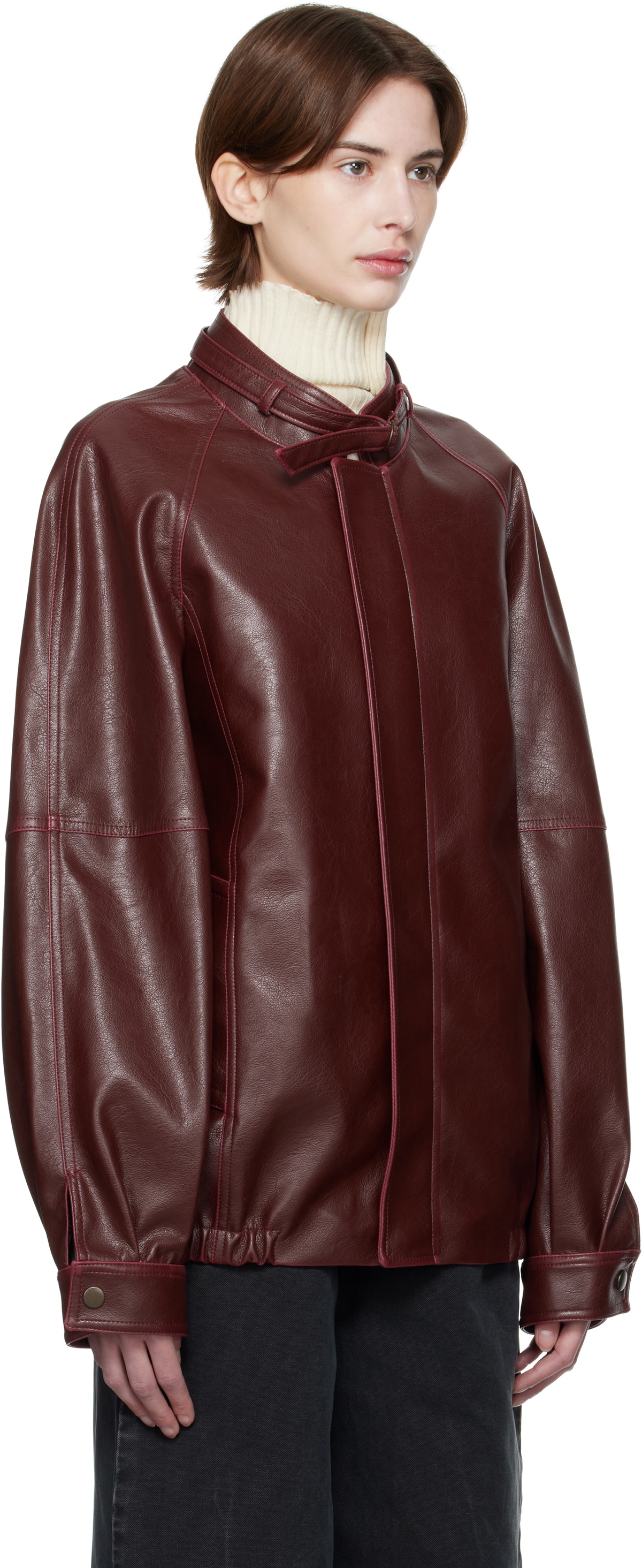 MM6 Maison Margiela Burgundy Sports Faux-Leather Jacket