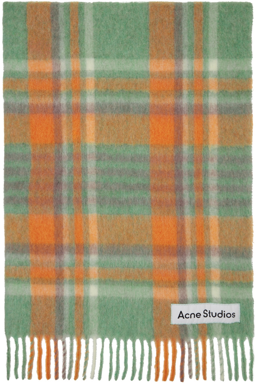 Acne Studios Orange & Green Check Scarf Acne Studios