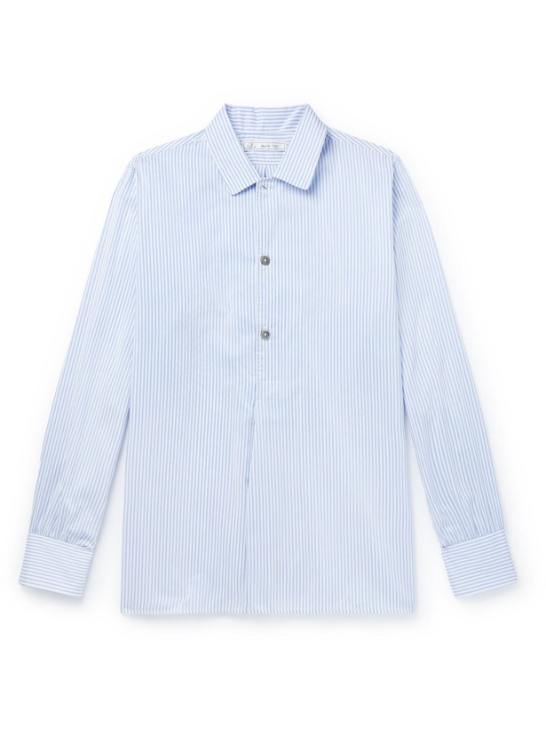Photo: UMIT BENAN B - Julian Striped Silk and Cotton-Blend Shirt - Blue