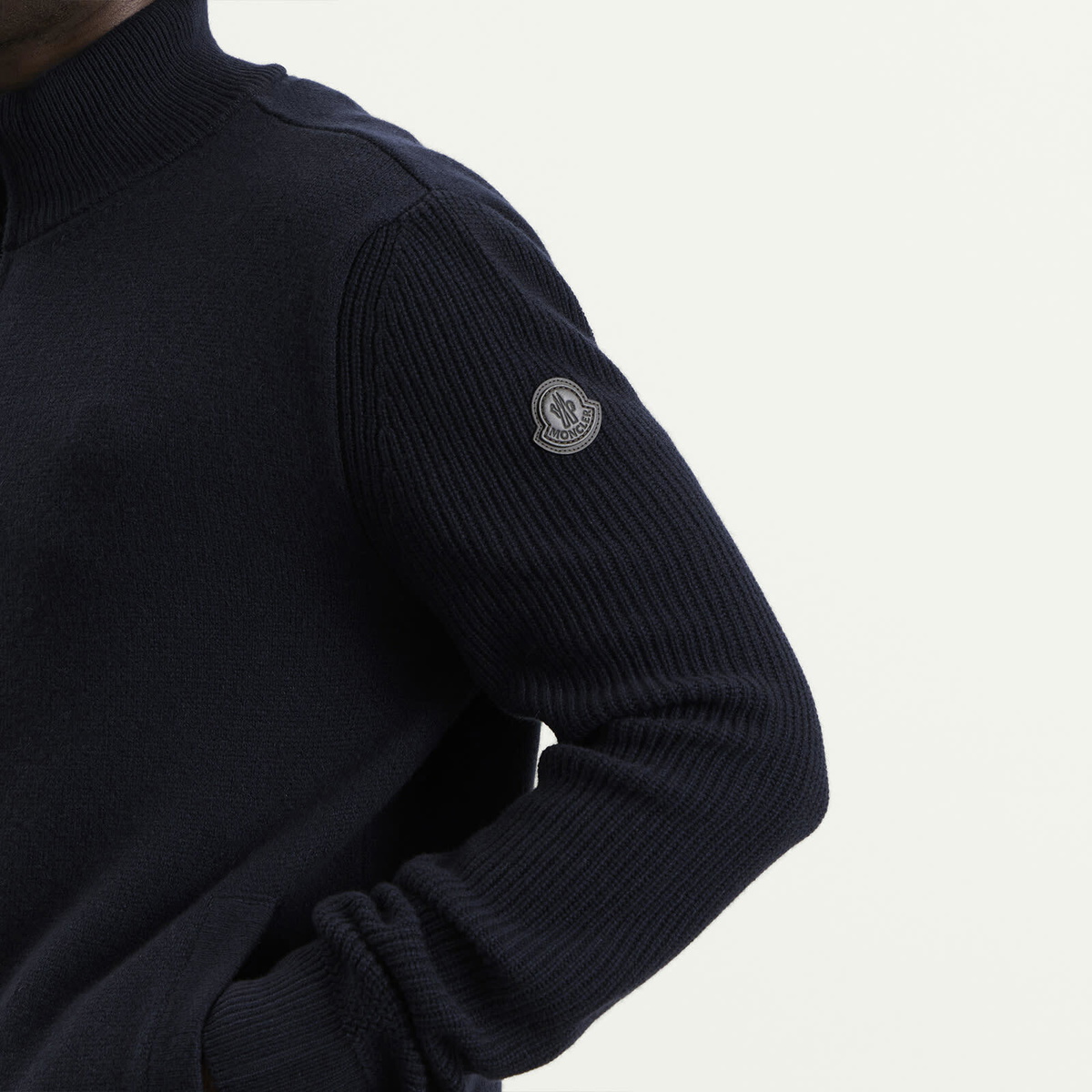 Moncler Men's Wool Cashmere Zip Up in Navy