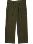Flagstuff - Tapered Cropped Cotton-Blend Moleskin Trousers - Brown