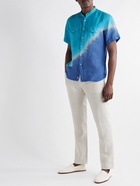 Canali - Grandad-Collar Tie-Dyed Linen Shirt - Blue