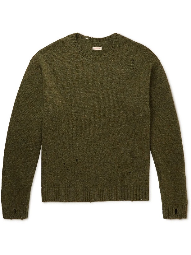 Photo: KAPITAL - Distressed Intarsia Wool Sweater - Green