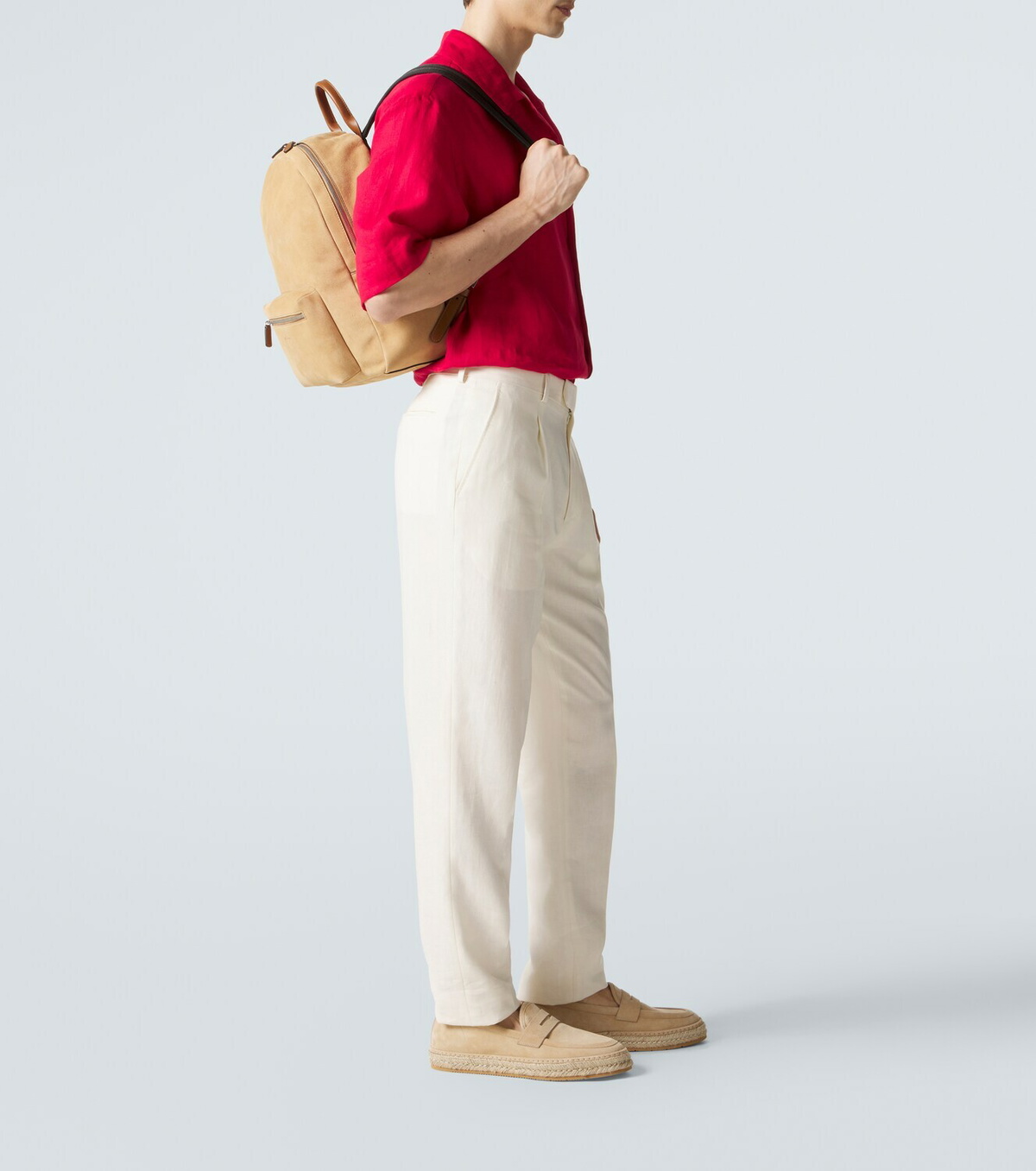 Kiton Leather-trimmed suede backpack