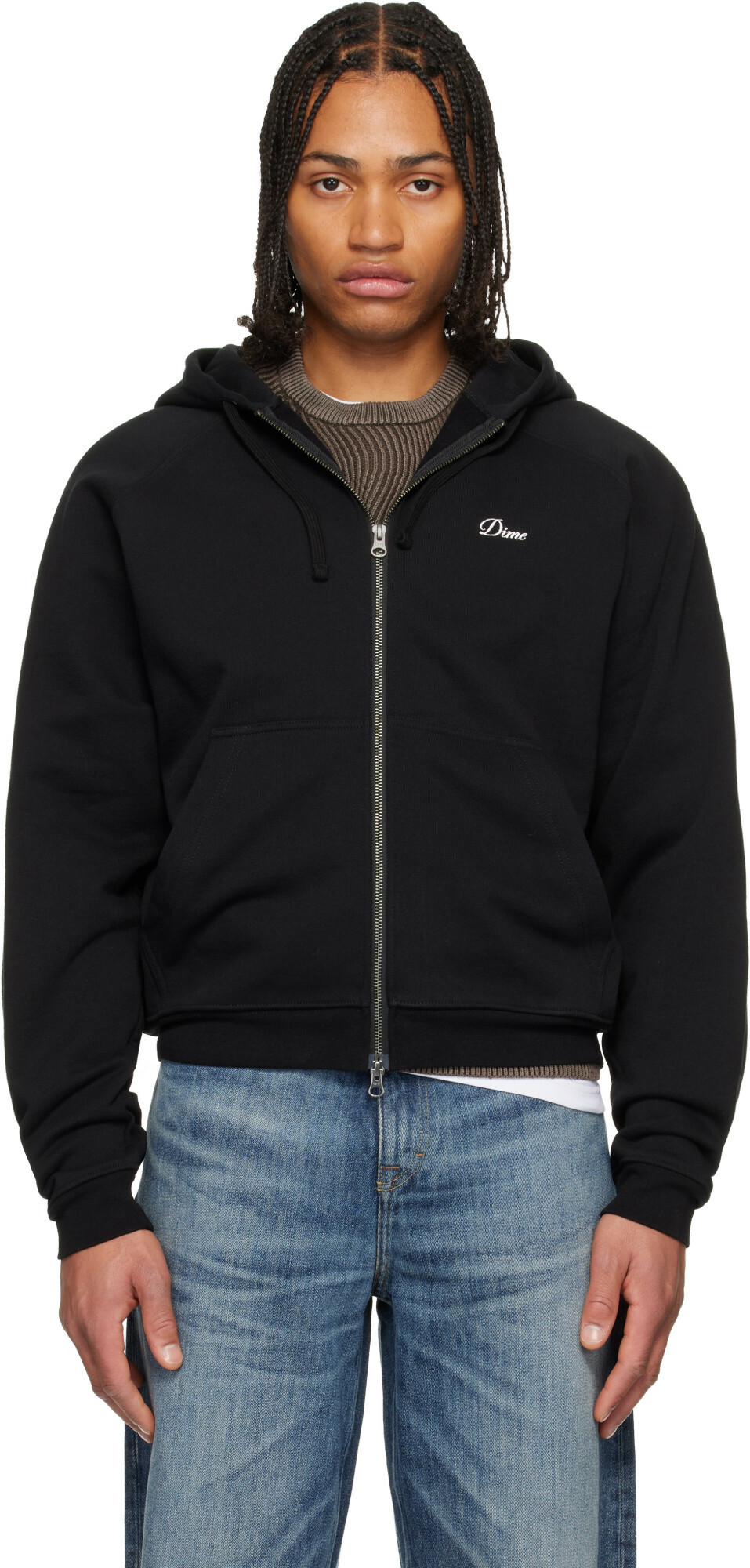 Dime Black Cursive Small Logo Zip Hoodie