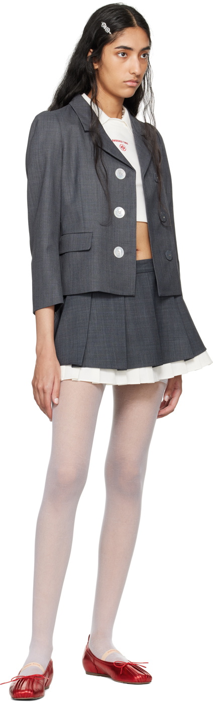 SHUSHU/TONG Gray Decorative Button Blazer