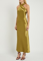 Galvan Pandora Scarf-effect Satin Midi Dress Olive