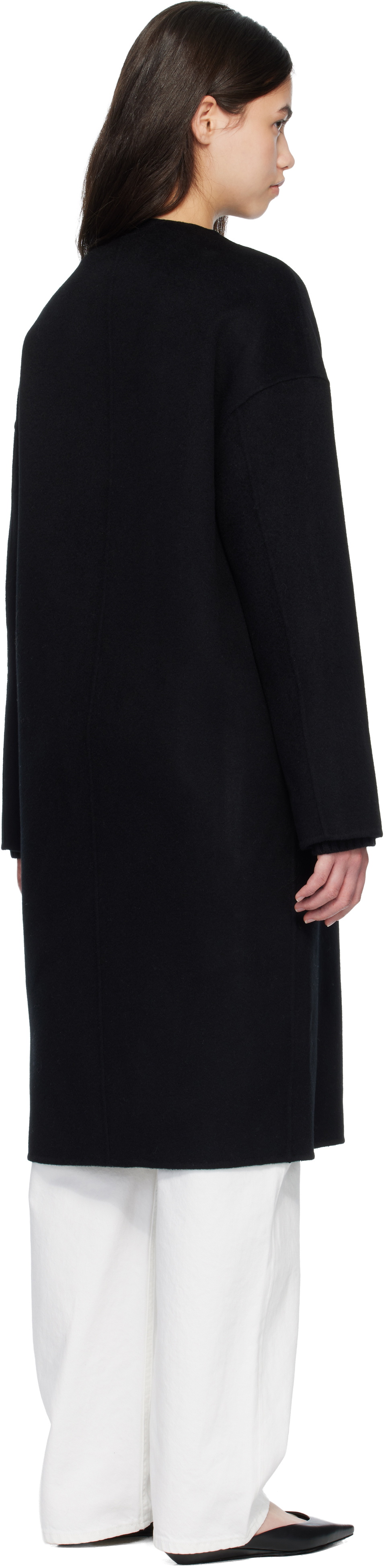 Loulou de Saison Black KERRY Wool Cashmere Drap Oval Coat