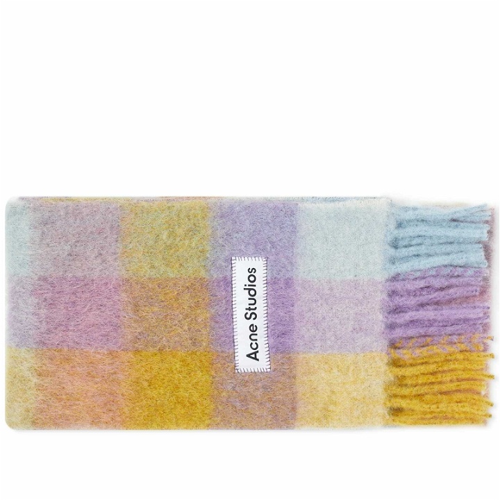 Photo: Acne Studios Men's Vally Check Scarf in Violet/Yellow/Blue