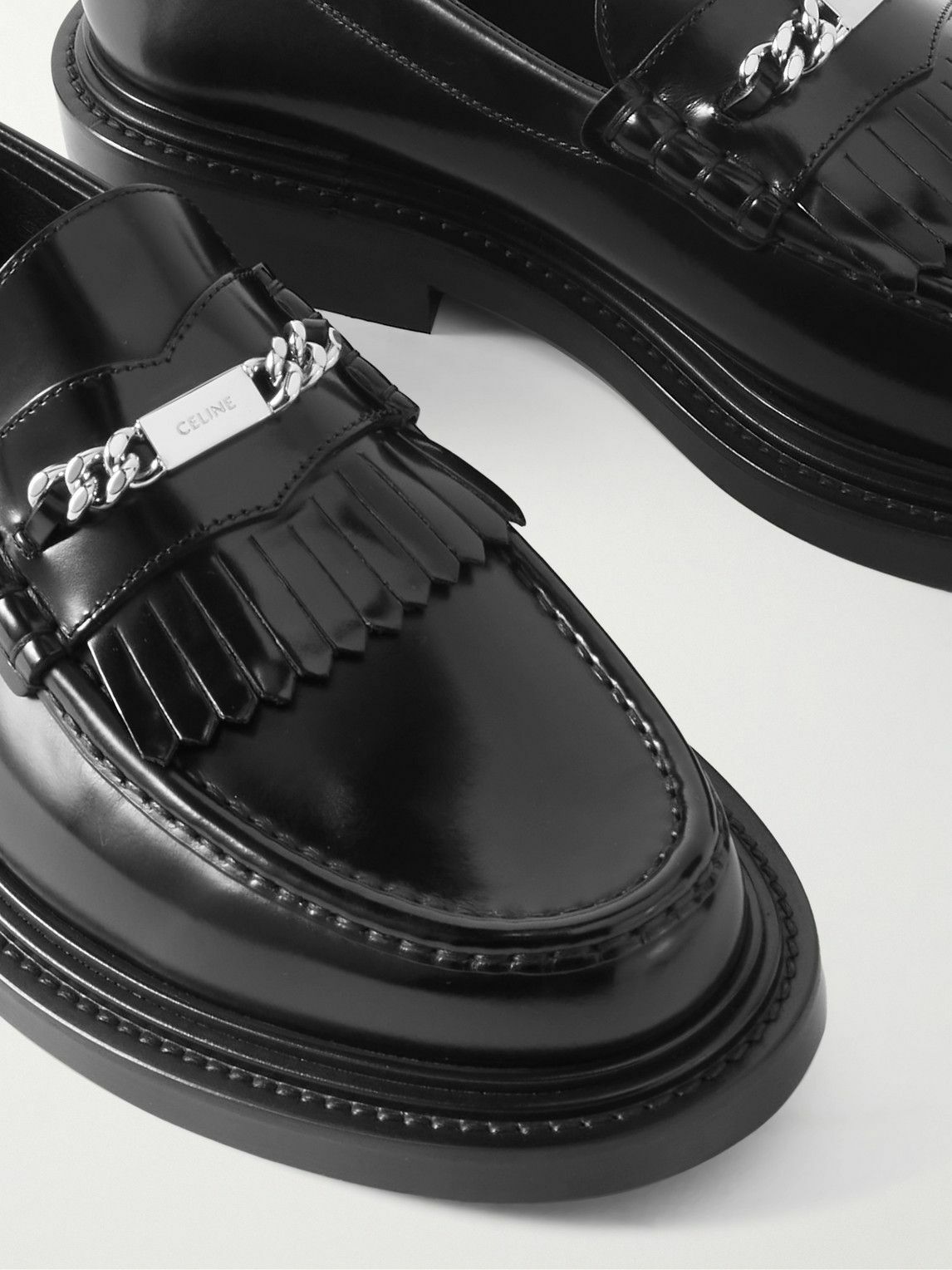 CELINE - Logo-Embellished Fringed Leather Loafers - Black