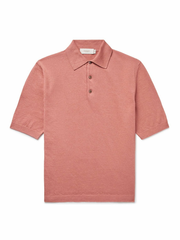 Photo: Agnona - Cotton and Linen-Blend Polo Shirt - Orange