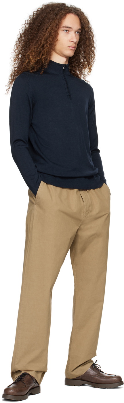 Sweatshirt Sunspel Demi-zip – Coton Bleu Marine – Taille S Homme – Neuf (sans étiquette Papier)