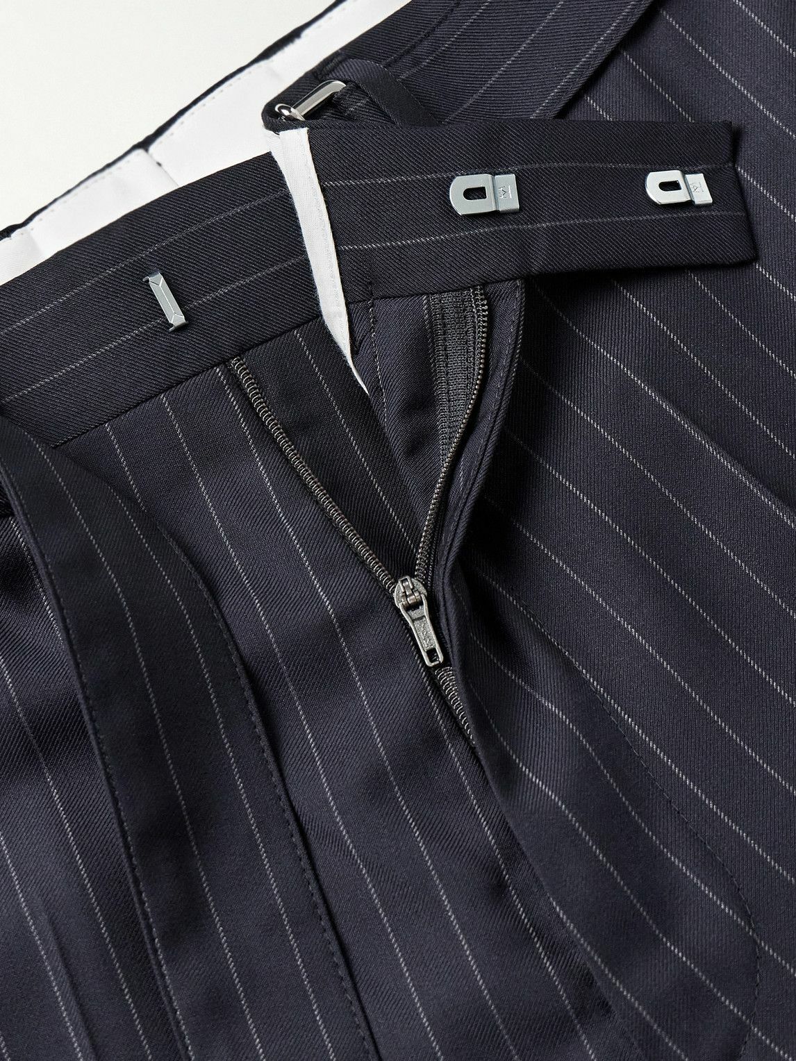 Officine Générale - Nash Wide-Leg Belted Pinstriped Virgin Wool-Twill Suit Trousers - Blue