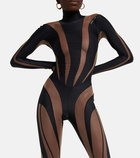 Mugler - Paneled High Neck mesh jumpsuit