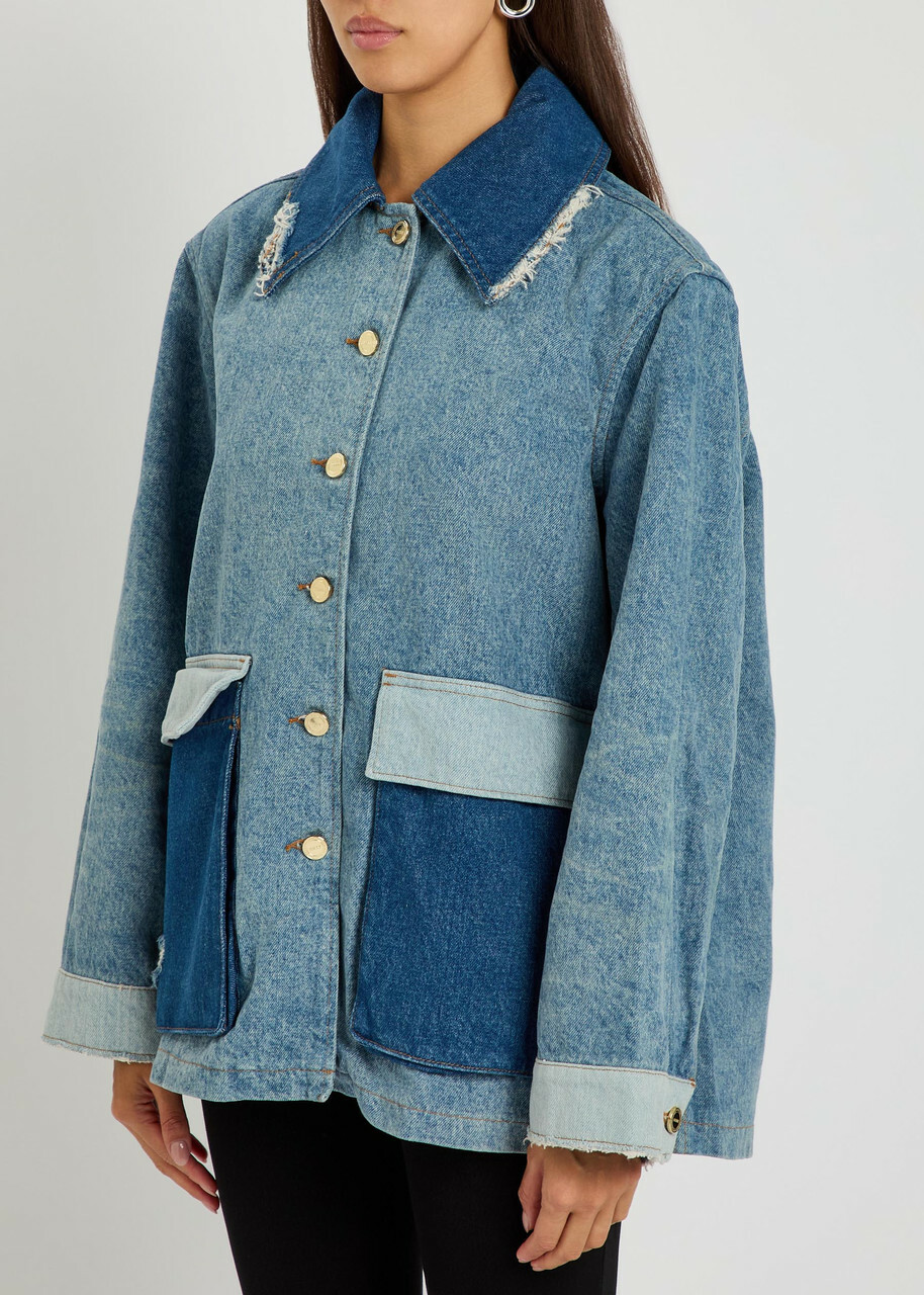 Ganni Patchwork Distressed Denim Jacket