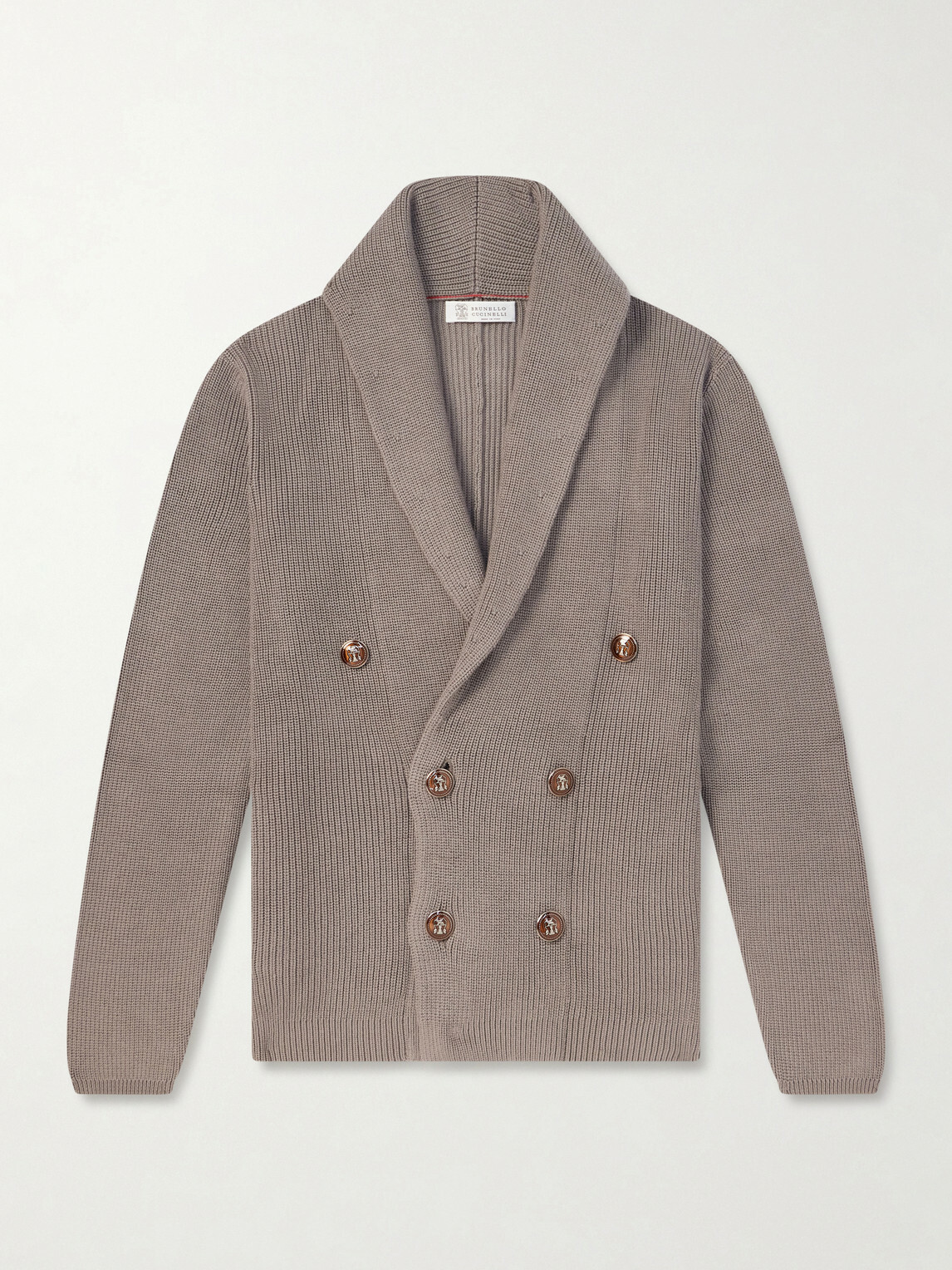 Brunello Cucinelli - Shawl-Collar Double-Breasted Ribbed Cotton Cardigan - Brown