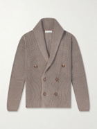Brunello Cucinelli - Shawl-Collar Double-Breasted Ribbed Cotton Cardigan - Brown