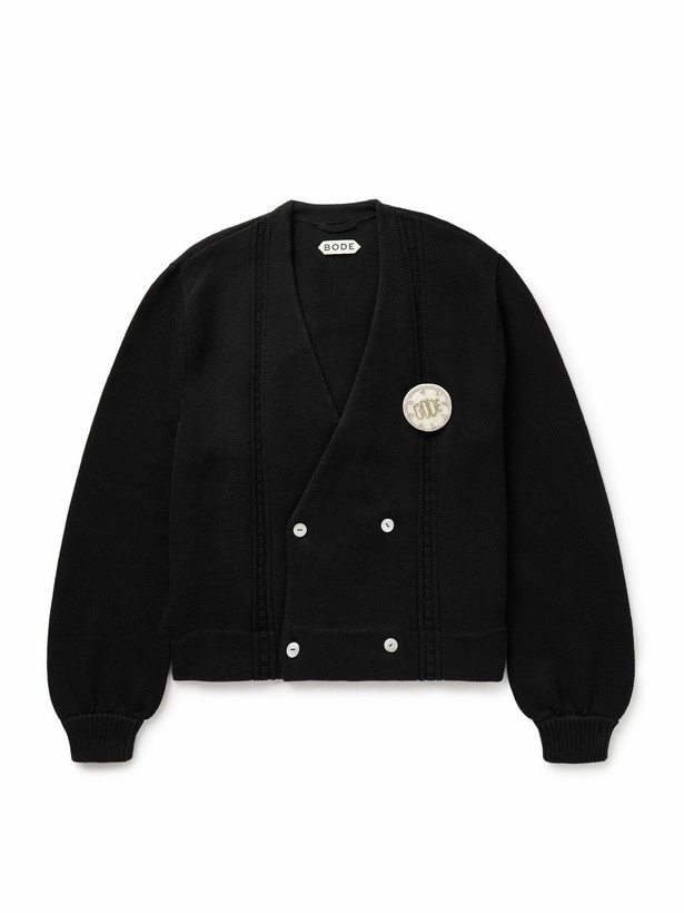 Photo: BODE - Double-Breasted Logo-Appliquéd Cotton Cardigan - Black
