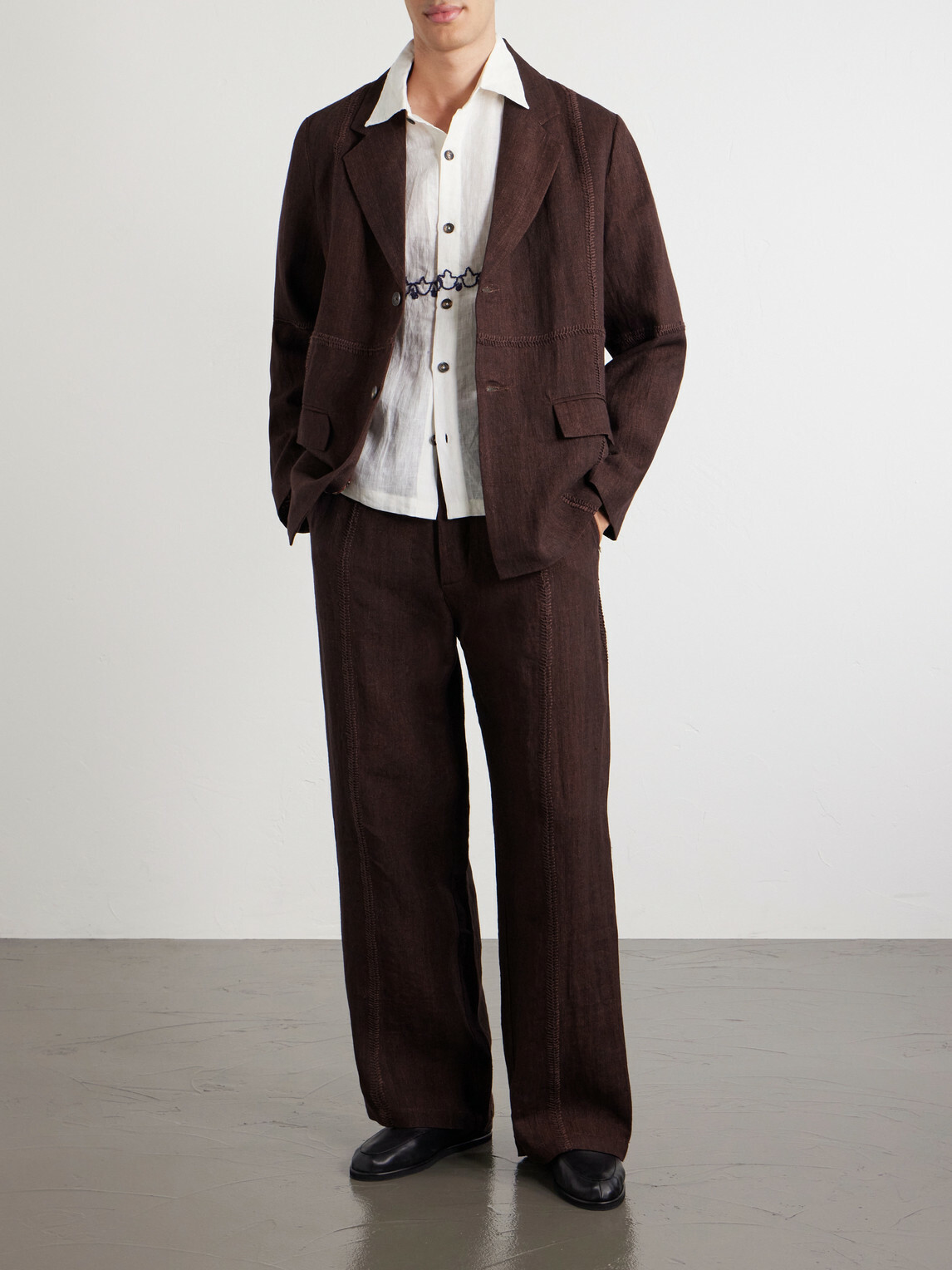 Kartik Research - Embroidered Linen Shirt - Neutrals