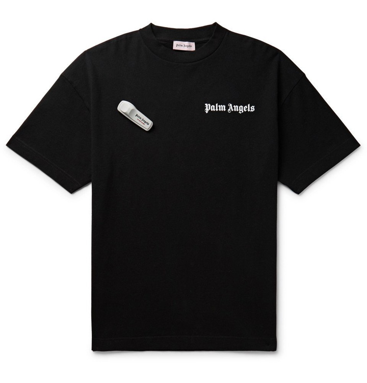 Photo: Palm Angels - Embellished Logo-Print Cotton-Jersey T-Shirt - Men - Black