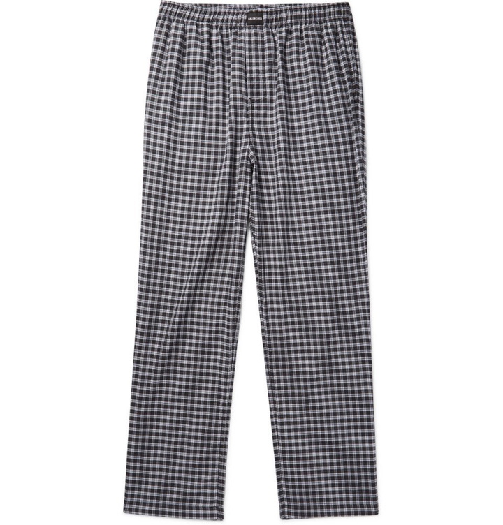 Photo: Balenciaga - Wide-Leg Checked Cotton Drawstring Trousers - Men - Gray