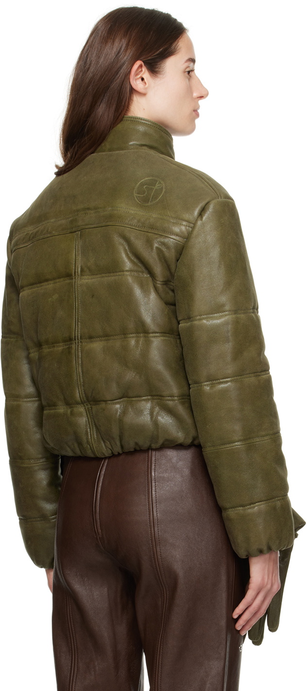 Saks Potts Khaki Franklin Leather Puffer Jacket & Gloves Set