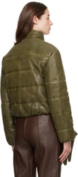 Saks Potts Khaki Franklin Leather Puffer Jacket & Gloves Set