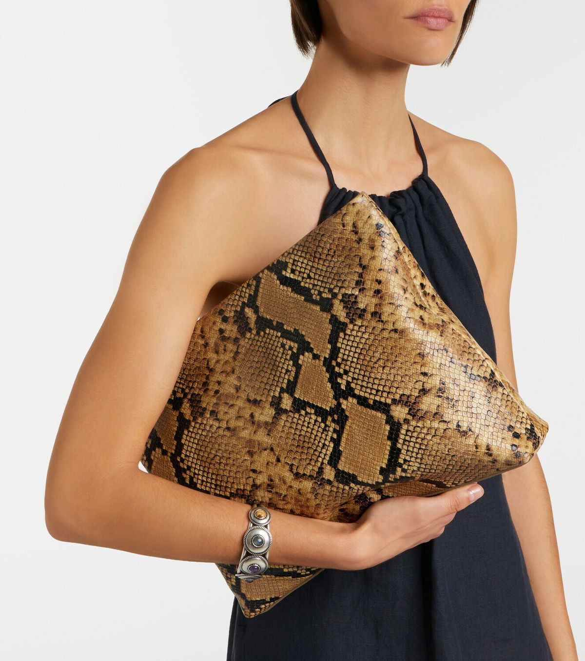 Nili Lotan Jerry Small snake-print leather clutch