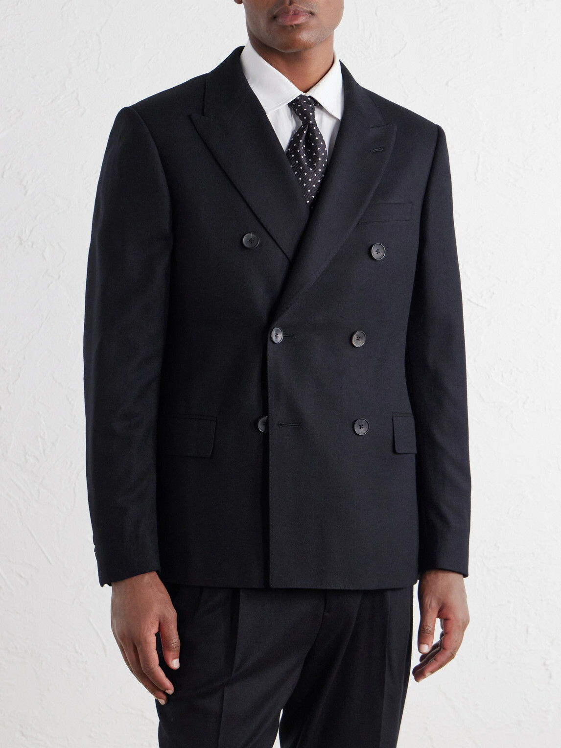 Mr P. - Slim-Fit Double-Breasted Satin-Trimmed Wool-Flannel Blazer - Black