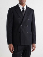 Mr P. - Slim-Fit Double-Breasted Satin-Trimmed Wool-Flannel Blazer - Black