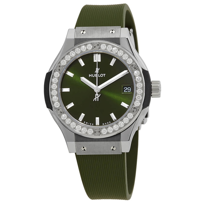 Photo: Hublot Classic Fusion Quartz Diamond Green Dial Ladies Watch 581.NX.8970.RX.1104