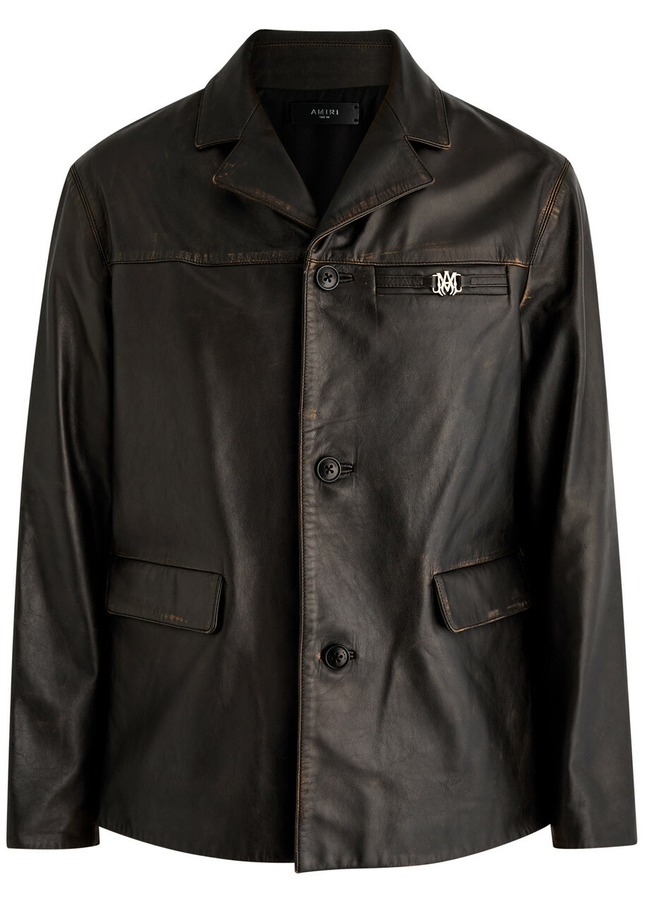 Amiri Tumbled Leather Jacket Dark Brown Amiri