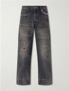 Neighborhood - Savage Wide-Leg Bead-Embellished Distressed Jeans - Black