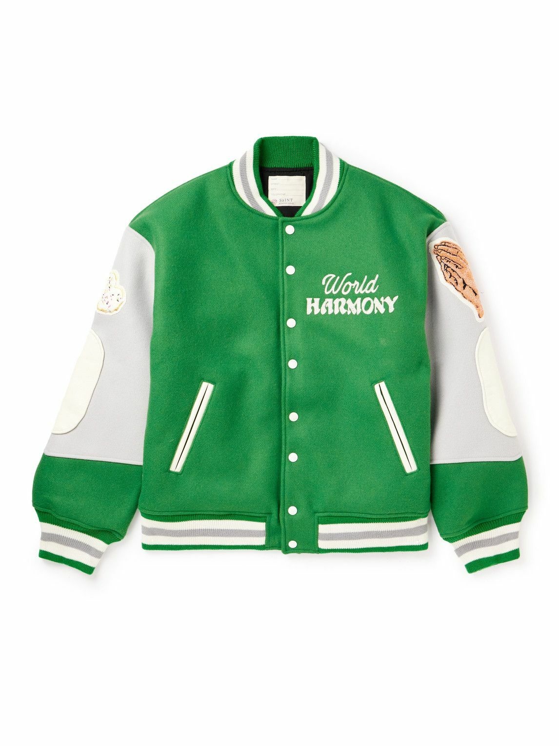 SAINT Mxxxxxx - Logo-Embroidered Wool-Blend and Leather Varsity Jacket - Green