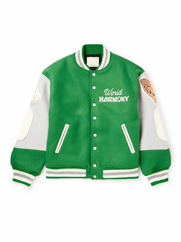 Photo: SAINT Mxxxxxx - Logo-Embroidered Wool-Blend and Leather Varsity Jacket - Green