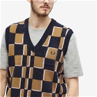 Fred Perry Men's Glitch Chequerboard Knit Vest in Shaded Stone/Navy