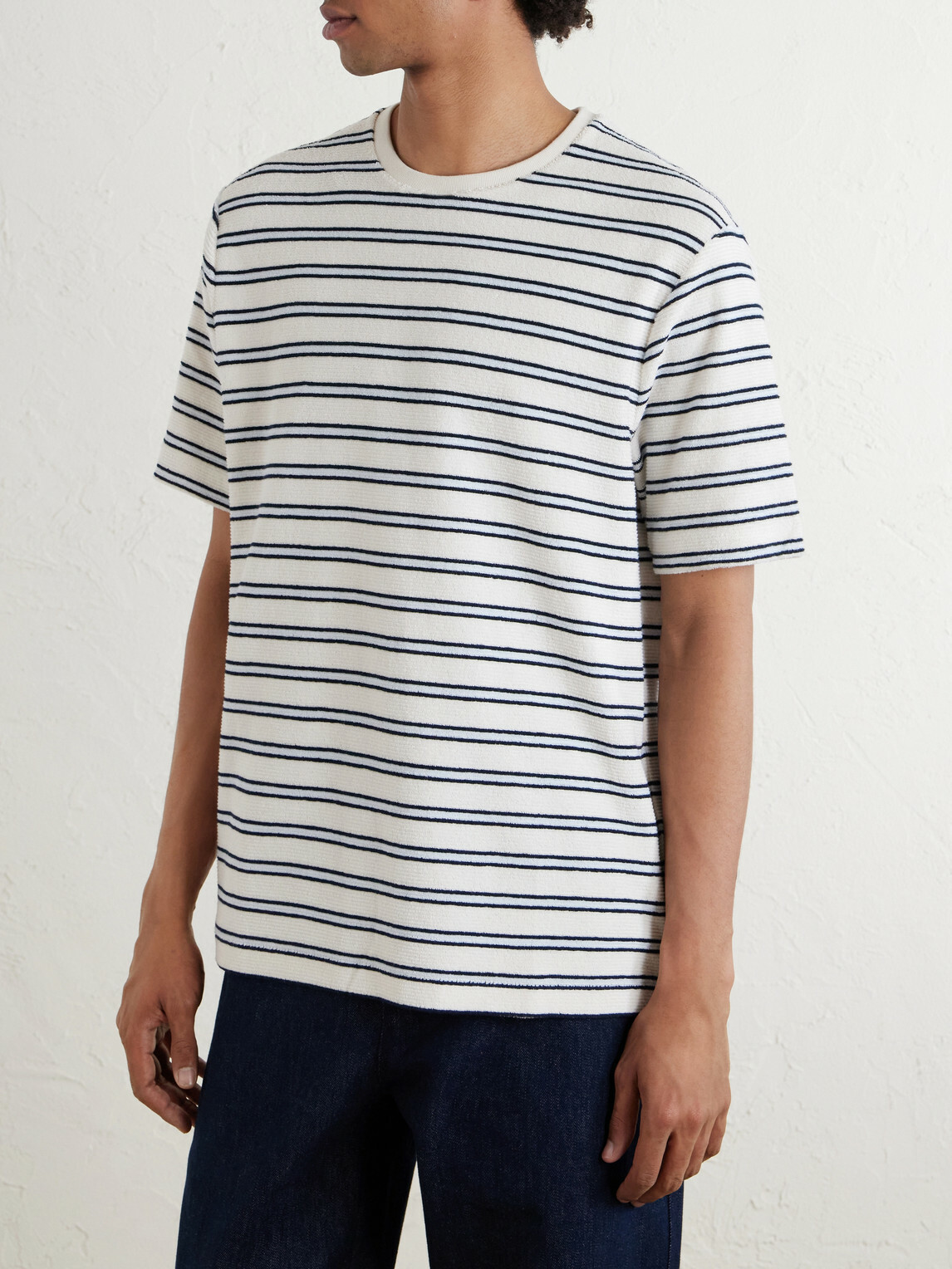 Mr P. - Striped Cotton Terry T-shirt - Blue