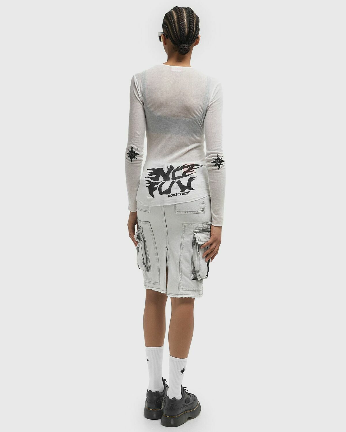 032c BLACK SUN FINE RIB LONGSLEEVE White Womens Longsleefe