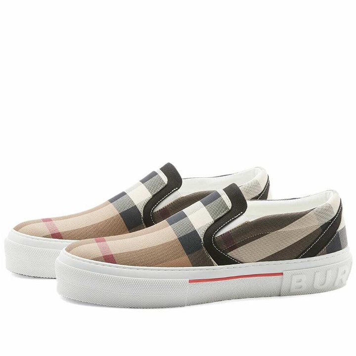 Photo: Burberry Men's Curt Check Slip On Sneakers in Birch Brown Check