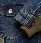 Sacai - Nylon-Panelled Distressed Denim Jacket - Blue